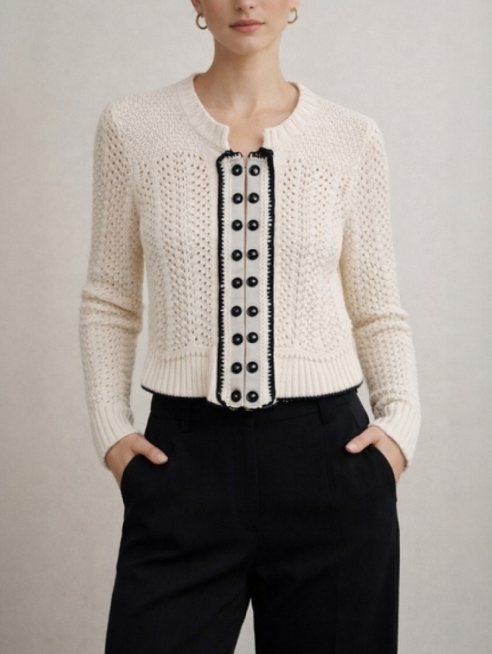 The Limited Cream Wool Blend Knit Button Front Cardigan Womens Size Medium - Picture 1 of 13